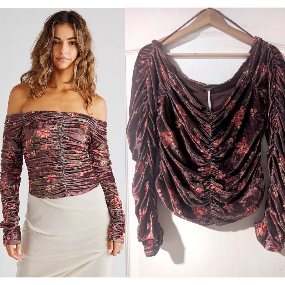 NEW! Free People | Reina Off-the-shoulder Top In Merlot Floral